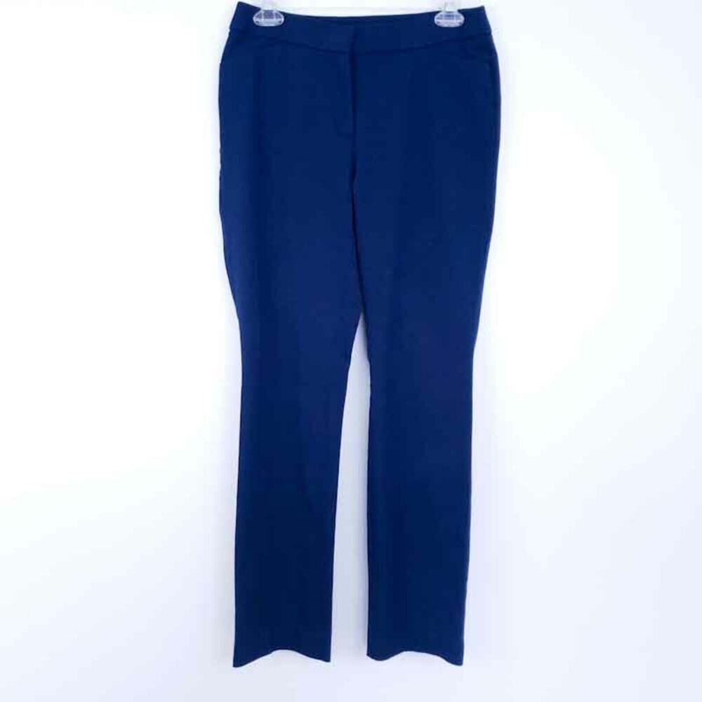 Chico's Straight Leg Pants Navy Blue 00R (2R) Zip Up Elastic Waist Career Work